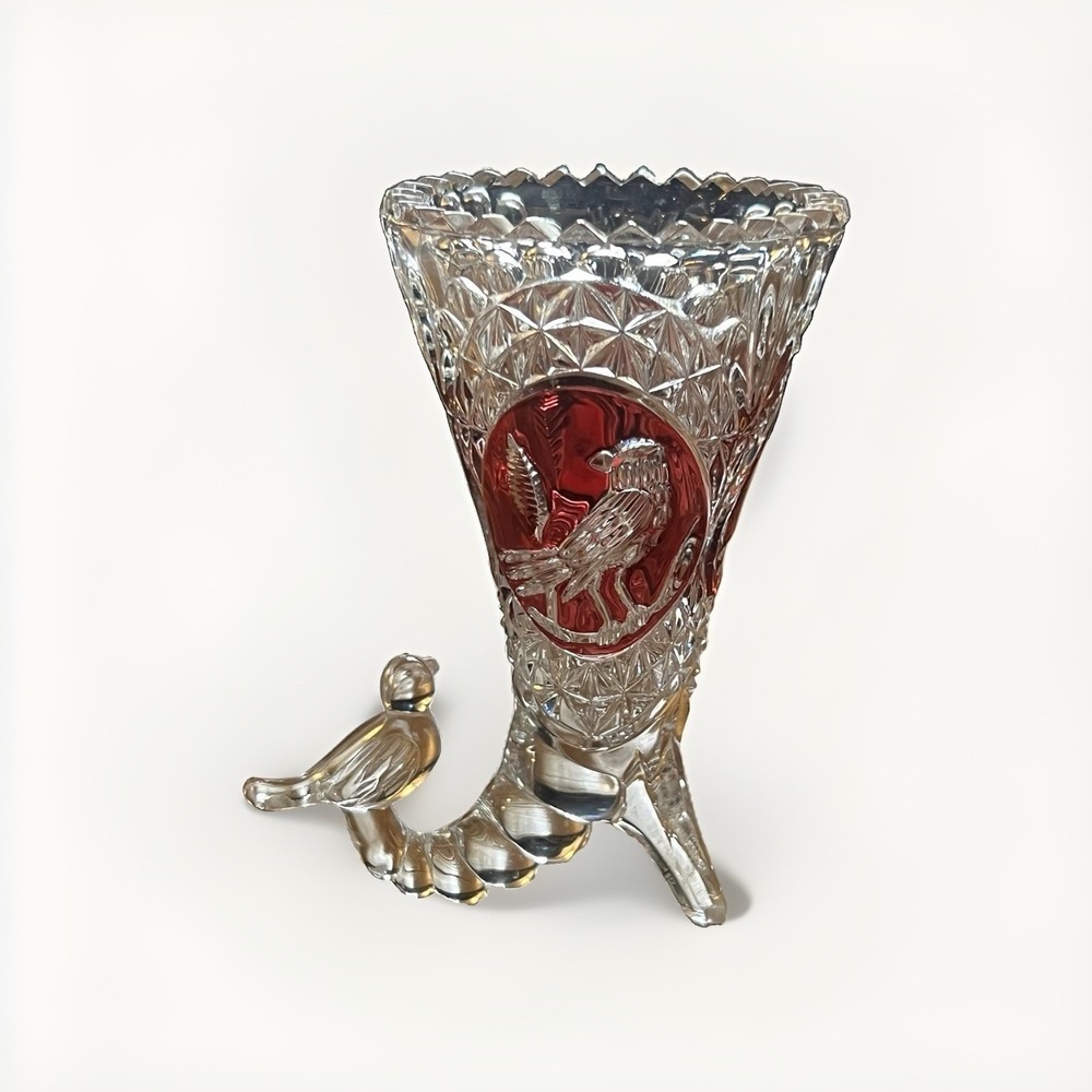 Vintage‎ The Byrdes Collection Bavarian 24% Crystal Bird Cornucopia Bud Vase